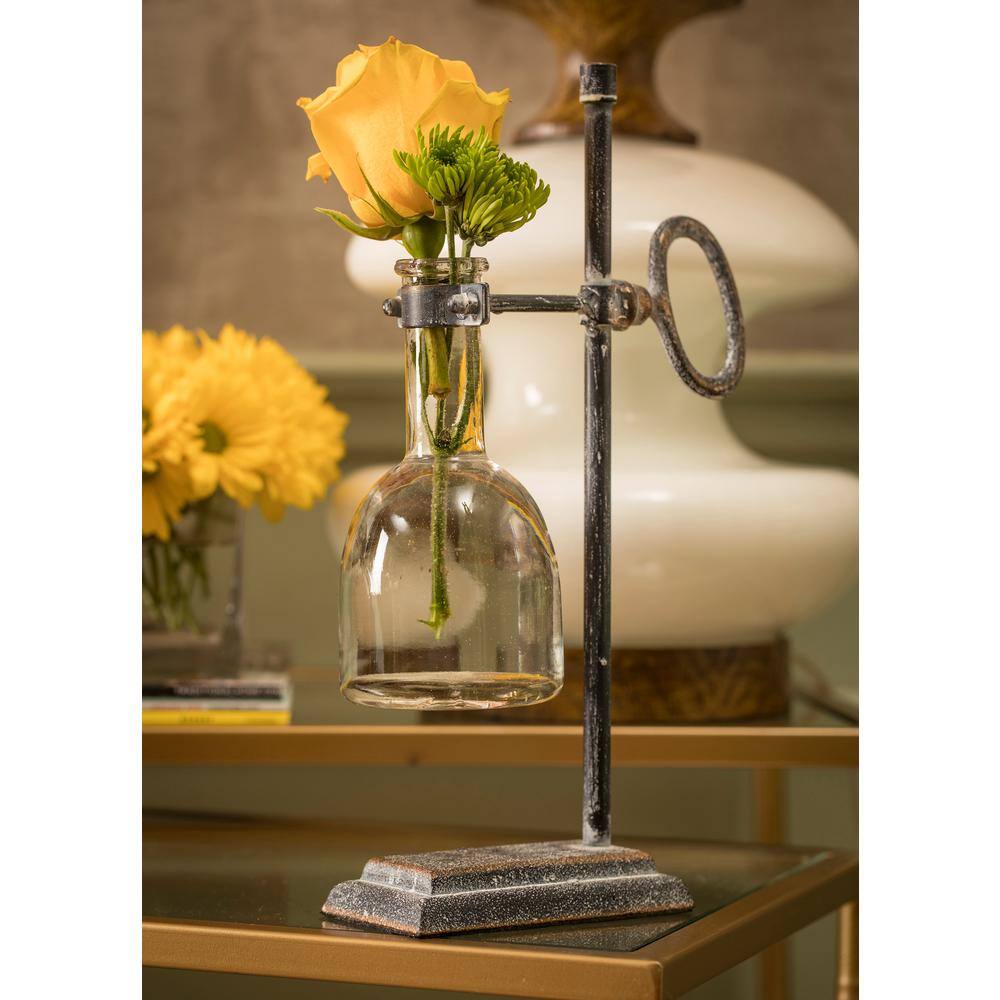 Industrial Clear Glass Table Sculpture with Antique Iron Stand