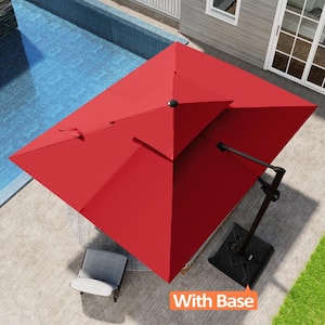 Double Top 9 ft. x 11.5 ft. Aluminum 360° Swivel Cantilever Patio Umbrella in Red with 220 lbs. Umbrella Stand Base