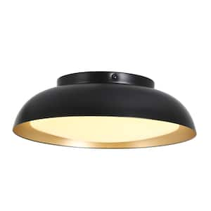 Modern 1-light 16.5 in. Black Dome Integrated LED Flush Mount Light, Ceiling Light with White PC Shade for Hallway