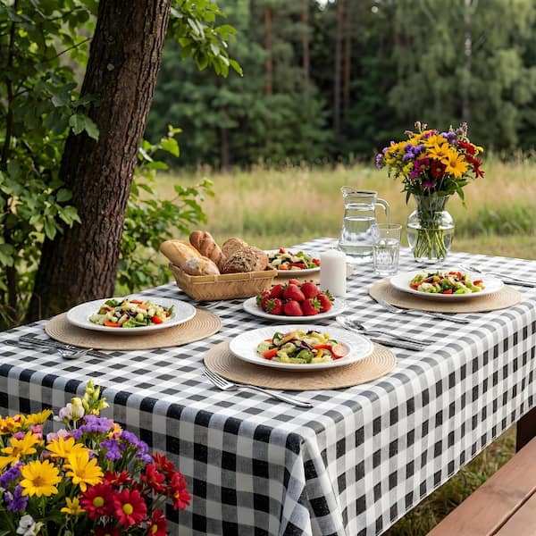 52'' X 90'' Checkered Tablecloth Vinyl Tablecloths with Flannel Backing Wipeable Spillproof Plastic Table Cover