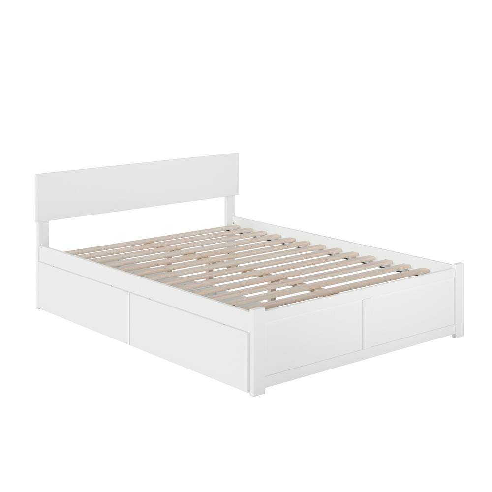 Orlando Queen White Eco-Friendly Hardwood Bed with Storage Drawers