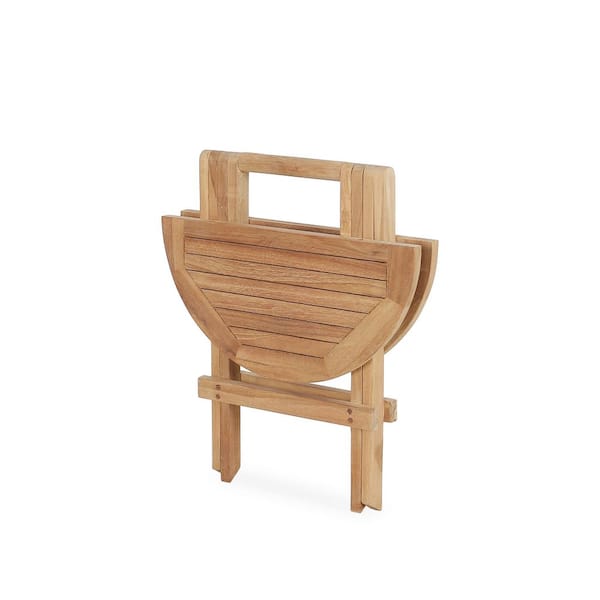 Teak Wood 20 in. Round Folding Outdoor Side Table, Patio Slatted