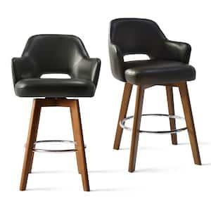 26.5 in. Black High Back Swivel Wood Frame Counter Heigh Bar Stool with Faux Leather Seat (Single)