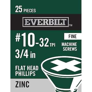 #10-32 x 3/4 in. Phillips Flat Head Zinc Plated Machine Screw (25-Pack)
