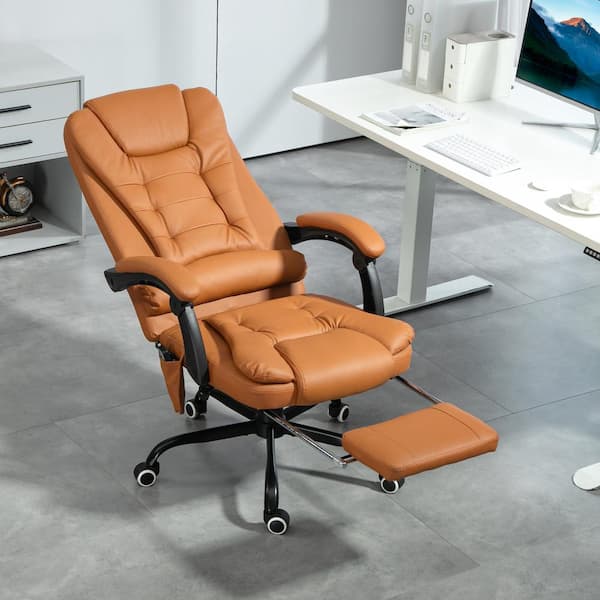 7-Point Faux Leather Vibrating Massage Office Chair with Lumbar Support, Footrest, Reclining Back, Light Brown