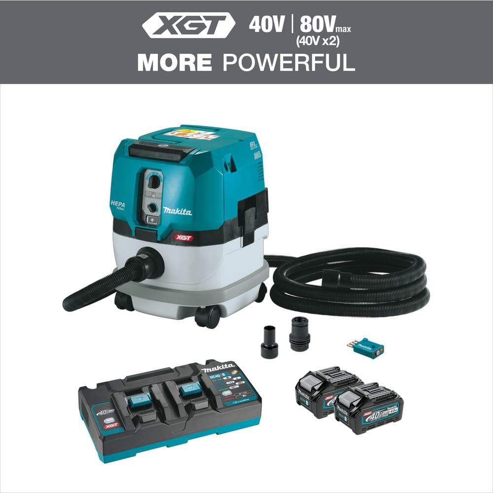 Makita 40V max XGT Brushless Cordless 2.1 Gallon HEPA Filter Dry Dust Extractor Kit, with AWS (4.0Ah)