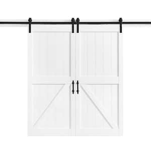 Westbridge 36 in. x 84 in. Textured White Double Sliding Barn Door with Solid Core and U-Shape Soft Close Hardware Kit