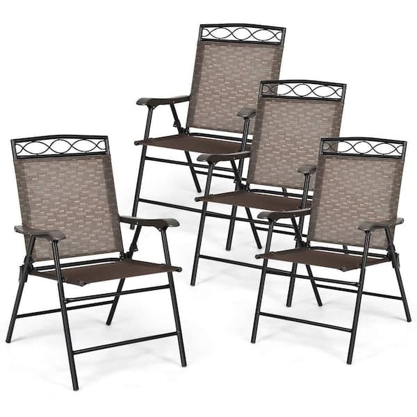 Alpulon Brown Metal Outdoor Dining Chairs Patio Folding Chairs (Set of
