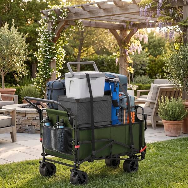 5.03 cu. ft. Metal Garden Cart with 7.5" Tires,650 Lbs Capacity  in Military Green