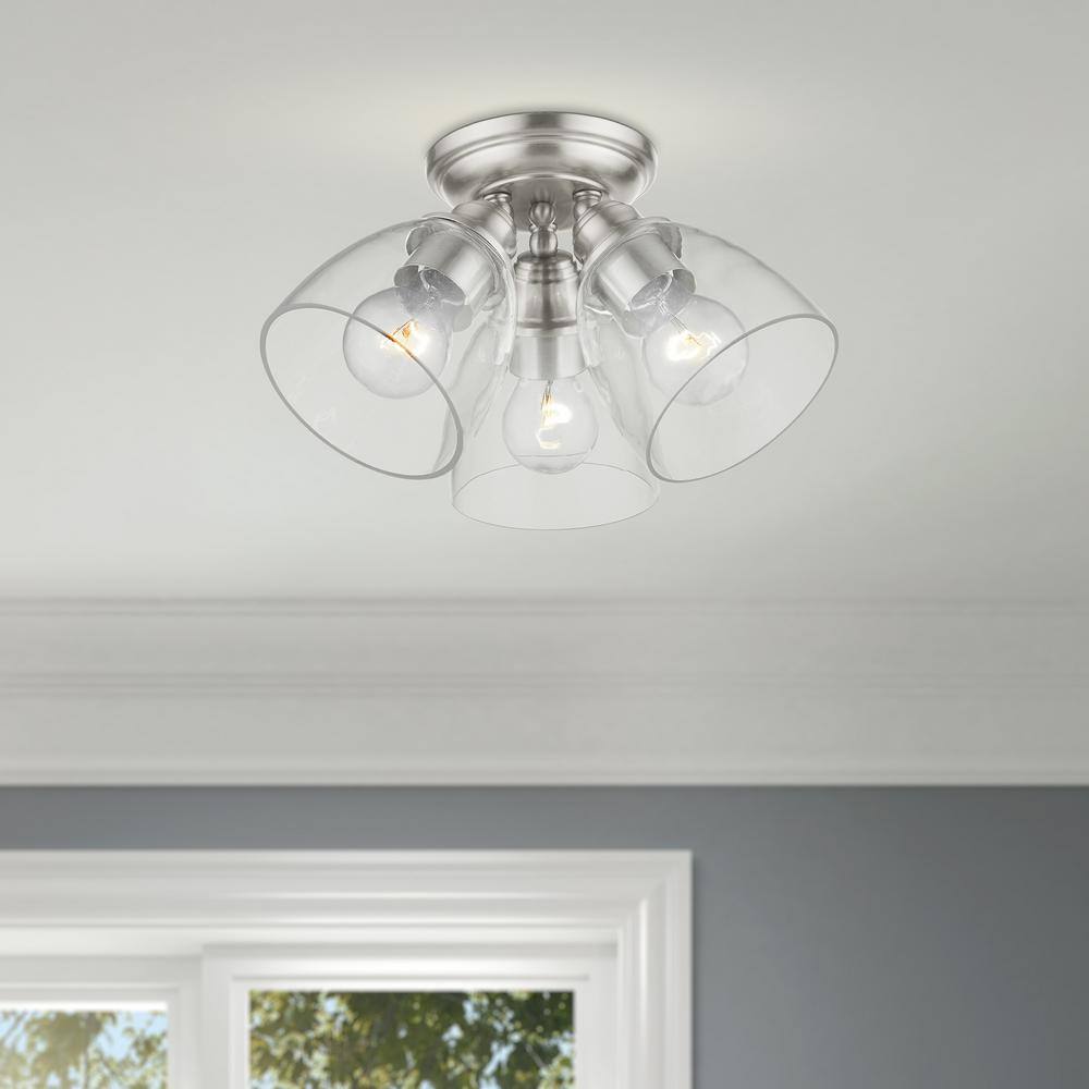Montgomery Brushed Nickel 3-Light Flush Mount with Clear Glass