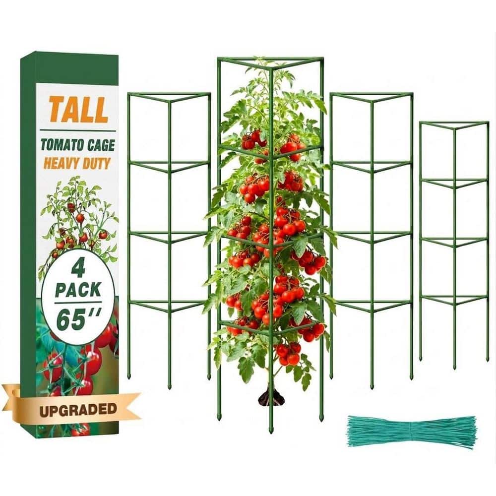 65 in. Green Plastic-Coated Steel Tall Adjustable Tomato Cage Plant Support Trellis for Climbing Plants 4-Pack price history on PriceWatchPro
