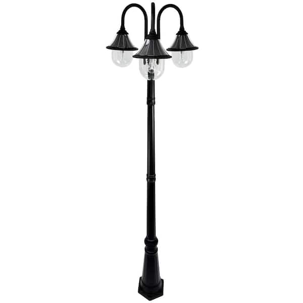 GAMA SONIC Orion 3-Light Black Modern Outdoor Waterproof Integrated LED Solar Landscape Lamp Post Light with Light Bulb and Pole