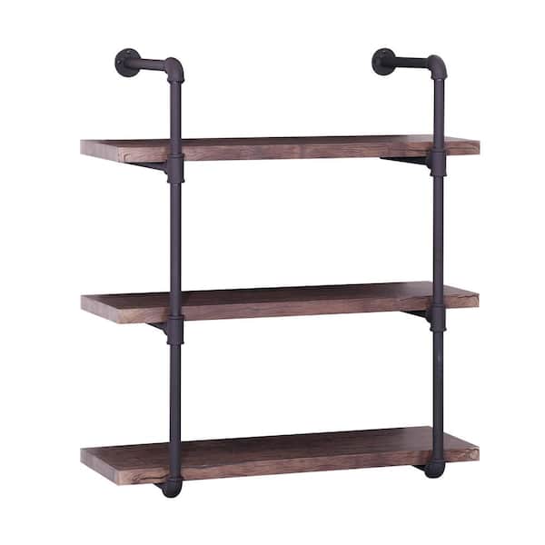 Noble House Staci 34.75 in. Dark Brown Wood 3-Shelf Accent Bookcase