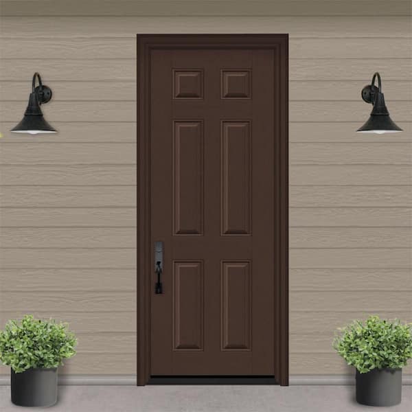 Regency 36 in. x 96 in. 6-Panel RHIS Chestnut Stain Mahogany Fiberglass Prehung Front Door with 6-9/16 Jamb