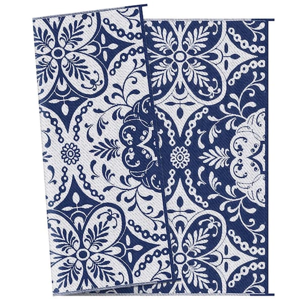 9 x 12 Blue Floral Indoor/Outdoor Area Rug