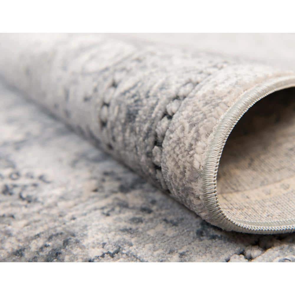 Dark Blue and Grey Rectangular Synthetic Indoor Area Rug