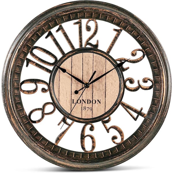 16 in. Bronze Large Outdoor Wall Clock, Waterproof Vintage Non