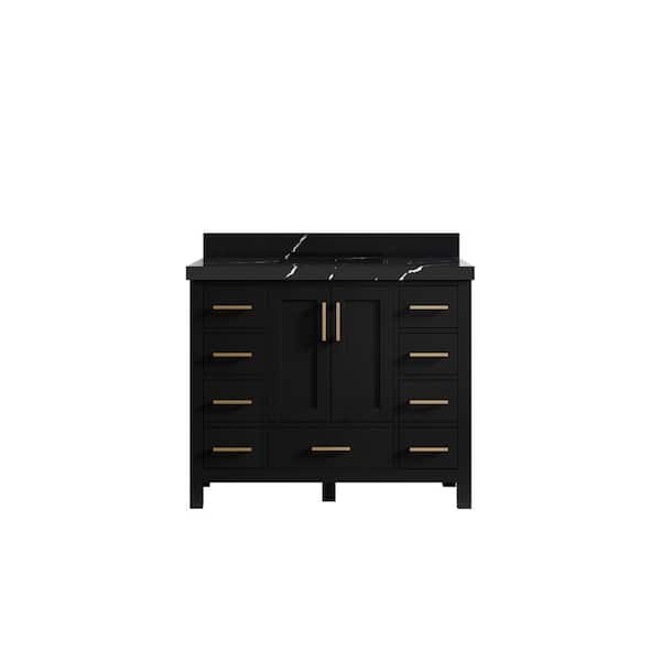 Willow Collections Malibu 42 in. W x 22 in. D x 36 in. H Single Sink Bath Vanity in Black with 2 in. Calacatta Black Top