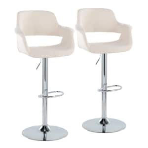 Vintage Flair 47.25 in. Cream Fabric and Chrome High Back Adjustable Bar Stool with Oval Footrest (Set of 2)