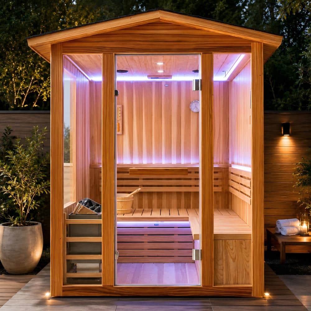 UniEco 4-Person Outdoor Japanese Cedar Wood Wet/Dry Sauna with