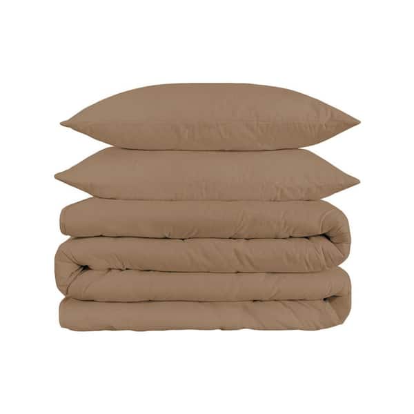HomeRoots Taupe Solid Color Queen Cotton Duvet Cover Set