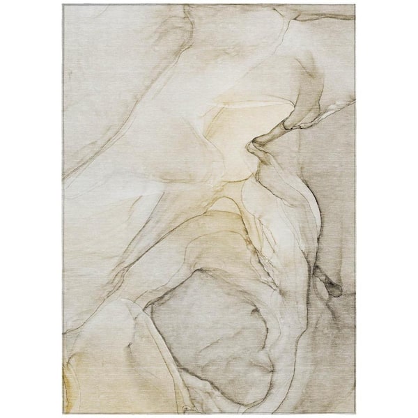 HomeRoots Beige and Gray 9 ft. x 12 ft. Abstract Indoor / Outdoor Area Rug