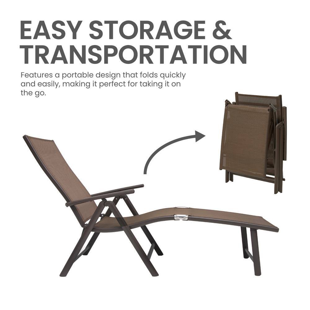 Brown Aluminum Outdoor Folding Chaise Lounge with Textilene Fabric