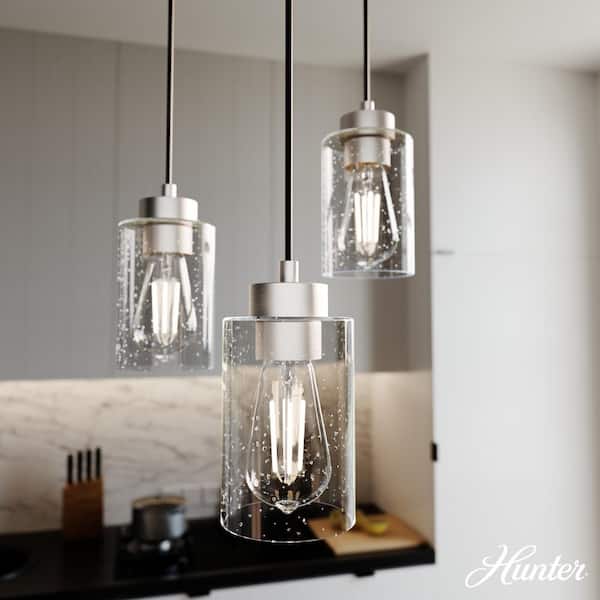 Hunter Hartland 3-Light Brushed Nickel Island Chandelier with Clear Seeded Glass Shades