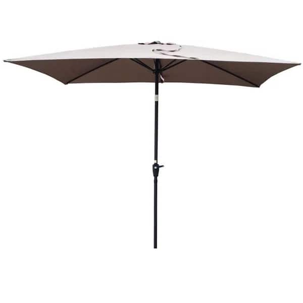 Tenleaf 9 ft. Aluminum Market Crank and Push Button Tilt Waterproof Patio Umbrella in Mushroom Brown