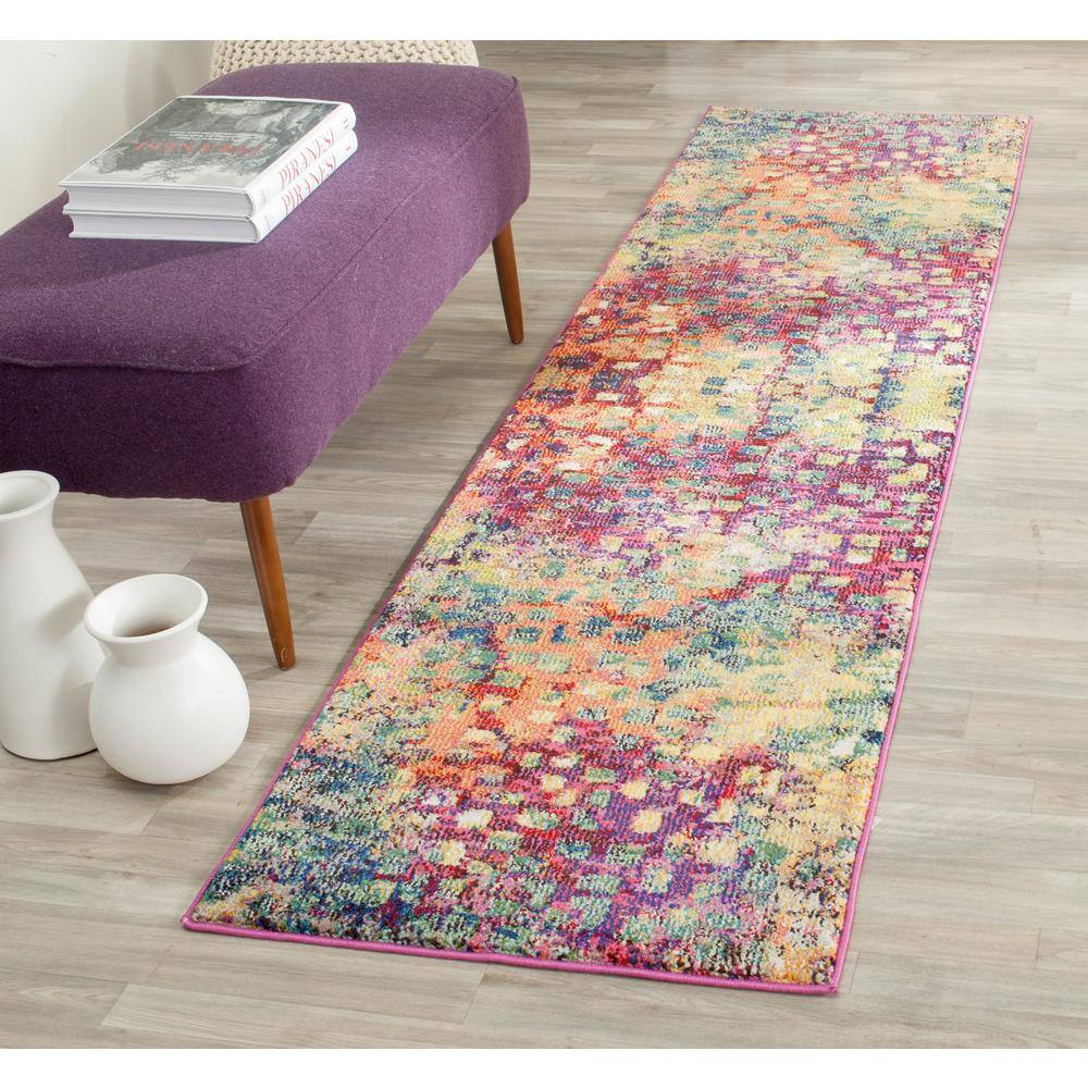 Pink and Multicolor Geometric Synthetic Runner Rug