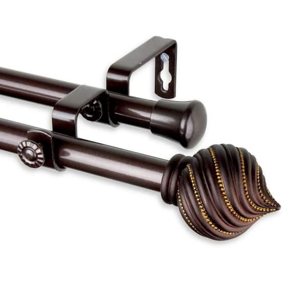 Rod Desyne 48 in. - 84 in. Telescoping Double Curtain Rod Kit in Cocoa with Bisque Finial