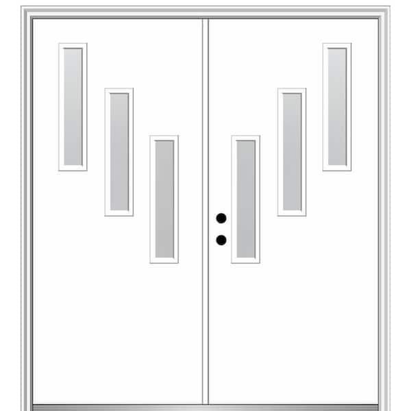 MMI DOOR Davina 72 in. x 80 in. Right-Hand Inswing 3-Lite Frosted Glass Primed Fiberglass Prehung Front Door on 4-9/16 in. Frame
