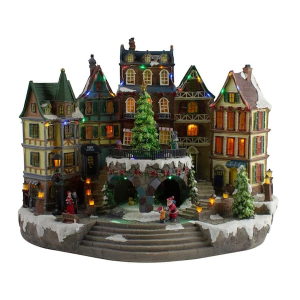 Northlight 17 in. LED Lighted European Village Winter Christmas Scene with Twirling Tree