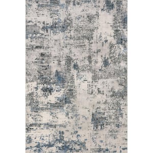 Dali Blue Grey 9 ft. 6 in. x 13 ft. 6 in. Abstract Machine Washable Area Rug