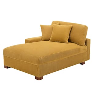 Orange Corduroy Polyester Left Arm Facing Sectional Chaise Lounge with Wood Legs(Set of 1)