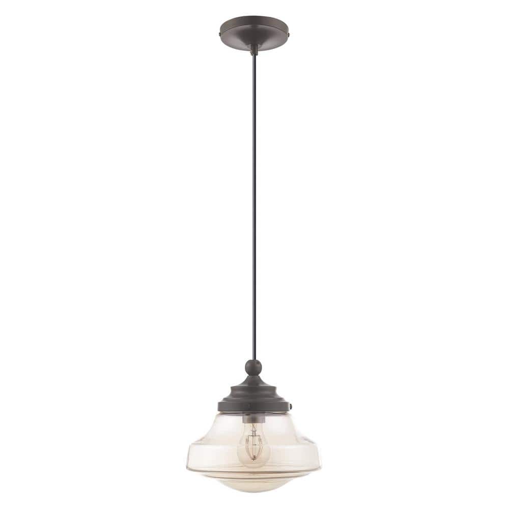 English Bronze Mini Pendant with Champagne Glass Shade