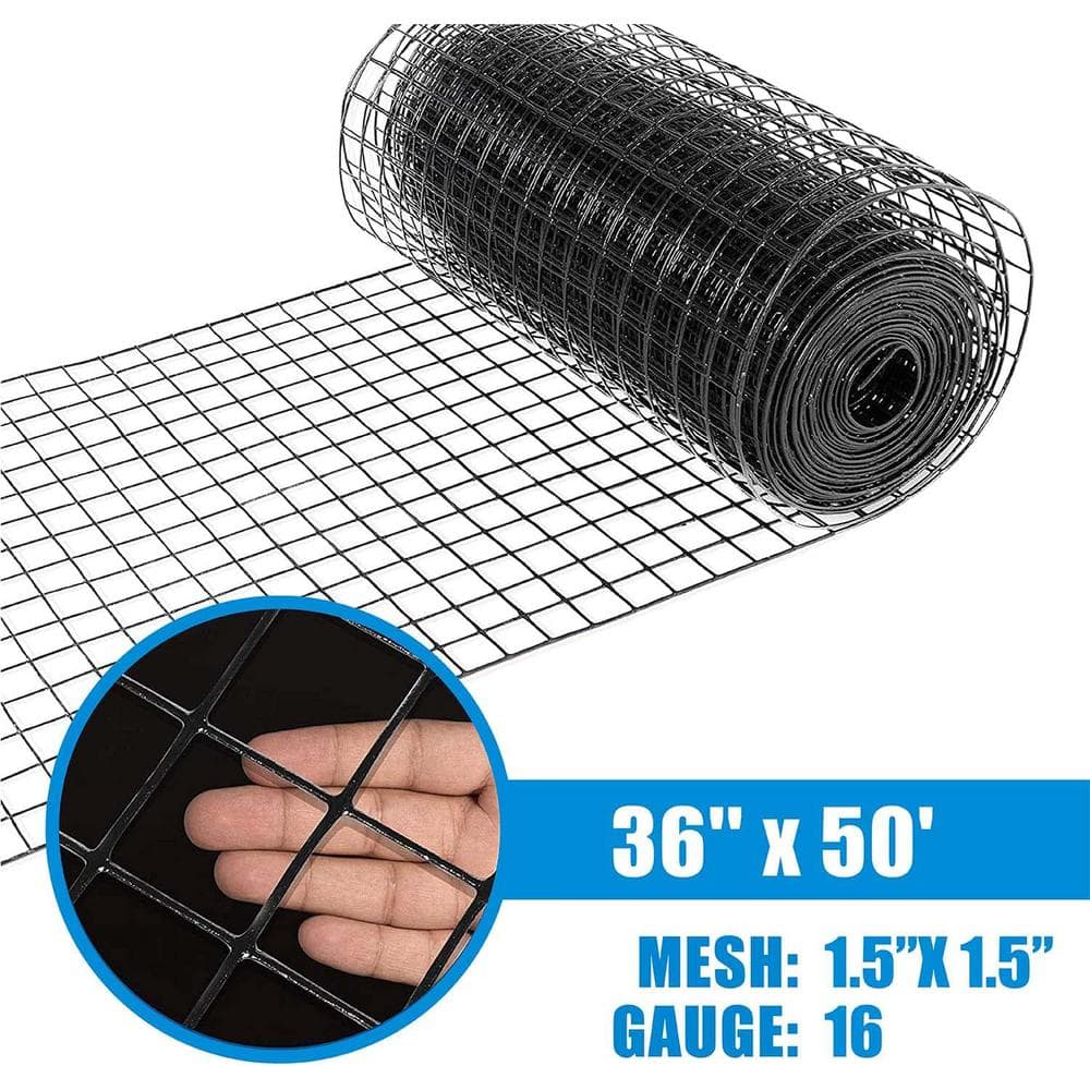 Black Vinyl Coated Welded Wire Mesh 3' x 50' 16 Gauge