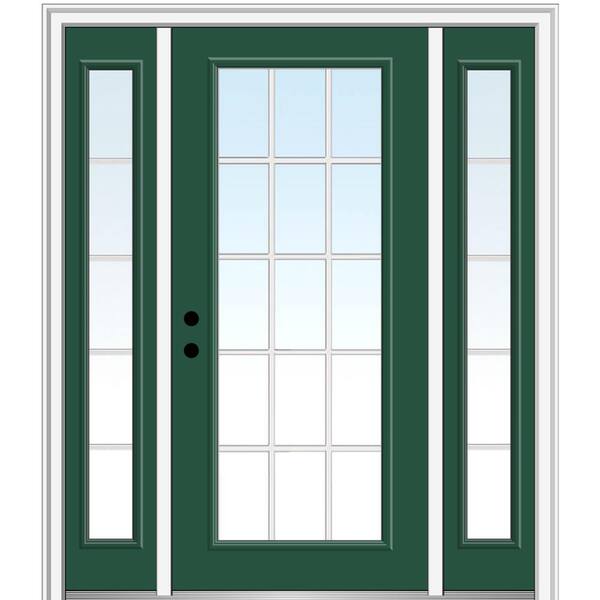 MMI Door 64.5 in. x 81.75 in. Internal Grilles Right-Hand Full Lite Clear Painted Fiberglass Prehung Front Door with Sidelites