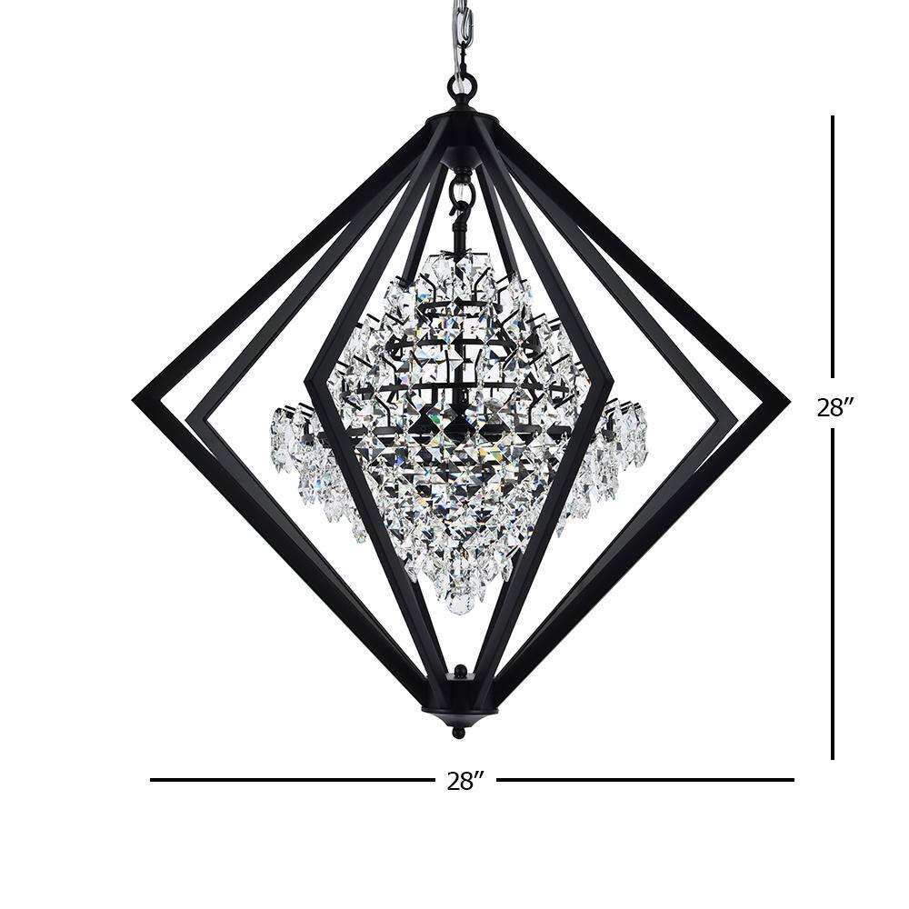 Elegant Black Metal & Crystal Diamond Cage Chandelier, 28"