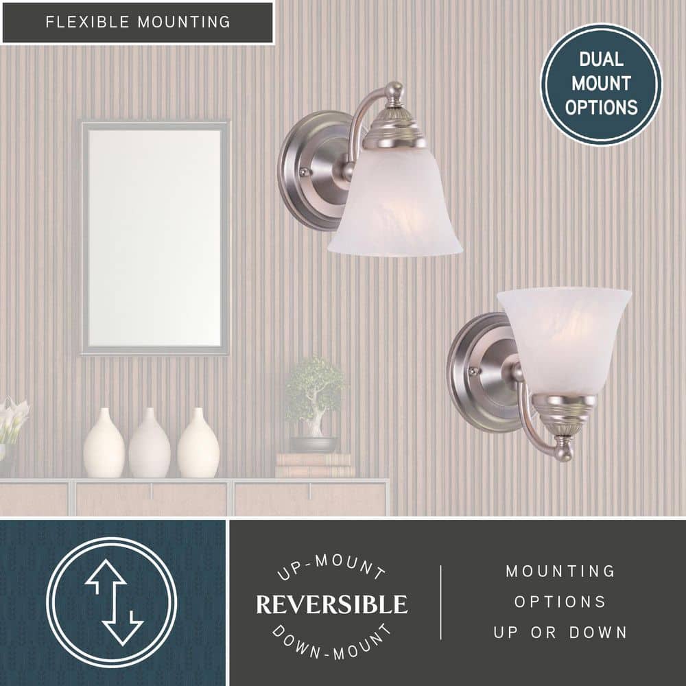 Brushed Nickel Alabaster Glass Vanity Wall Sconce