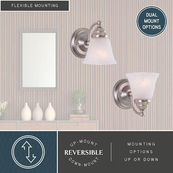 VAXCEL Standford 5.25 in. W 1-Light Brushed Nickel Vanity Light Fixture Traditional White Alabaster Glass Bathroom Wall Sconce - image 5