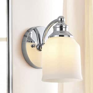 Lydia 5.13 in. 1-Light Iron/Frosted Glass Farmhouse Cottage LED Chrome Vanity Light