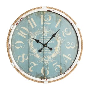25 in. x 25 in. Blue Metal Wall Clock with Rope accent