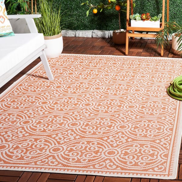 Bermuda Rust/Ivory 7 ft. x 7 ft. Ornate Border Geometric Square Indoor/Outdoor Area Rug