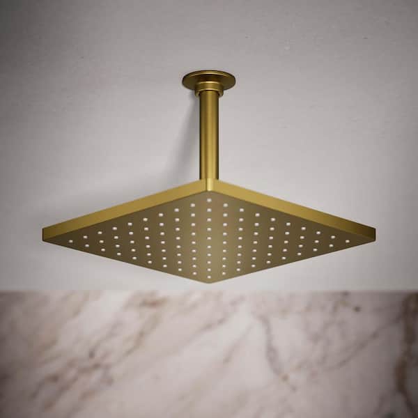 Honesty 1-Spray Patterns with 1.75 GPM 10 in. Ceiling Mount Fixed Shower Head in Vibrant Brushed Moderne Brass