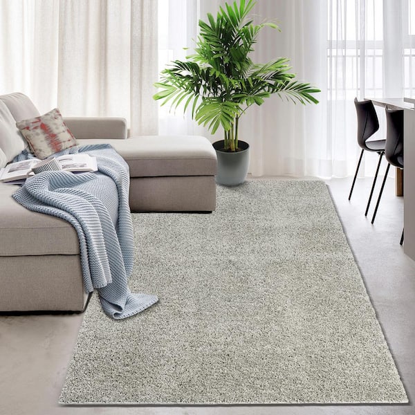 Shag Collection Mist Grey 5 ft. x 8 ft. Solid Shaggy Area Rug