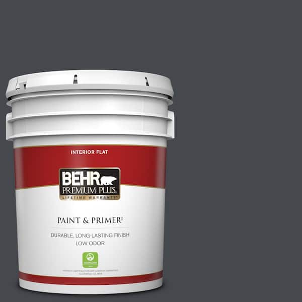 BEHR PREMIUM PLUS 5 gal. #N490-7 Ink Black Flat Low Odor Interior Paint & Primer