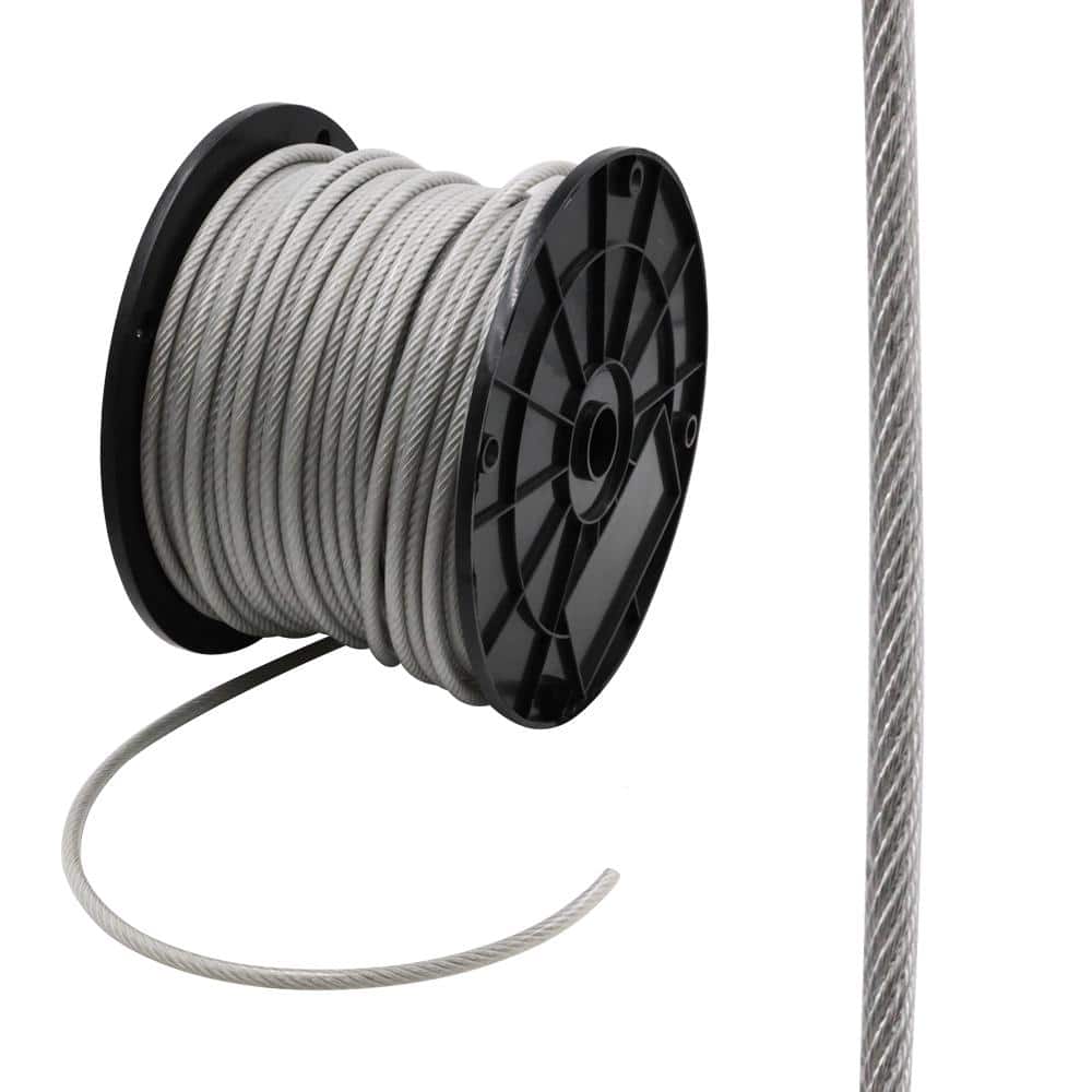 25ft White Plastic Cover Cable, Galvanized Vinyl-Coated Wire Rope, 1/8in  Thick