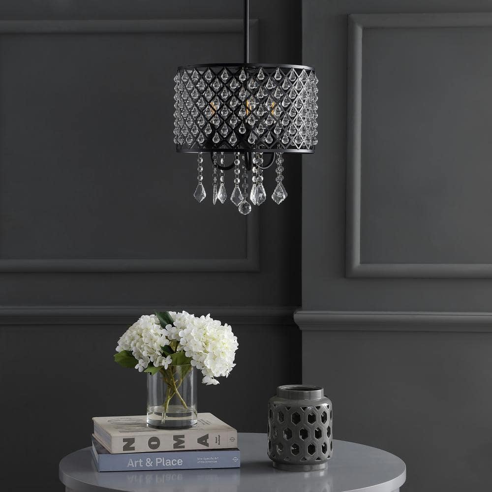 Gigi 13" Glamorous Black Iron & Crystal LED Drop Chandelier