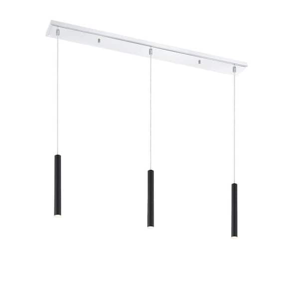 Unbranded Forest 5-Watt 3-Light Integrated LED Chrome Shaded Chandelier with Matte Black Steel Shade